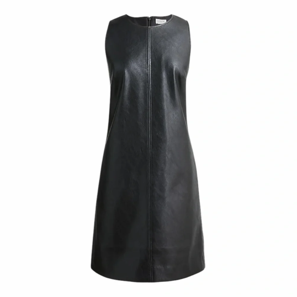 NWT! J. Crew Black Faux-Leather Sleeveless Shift Dress. Size 10.